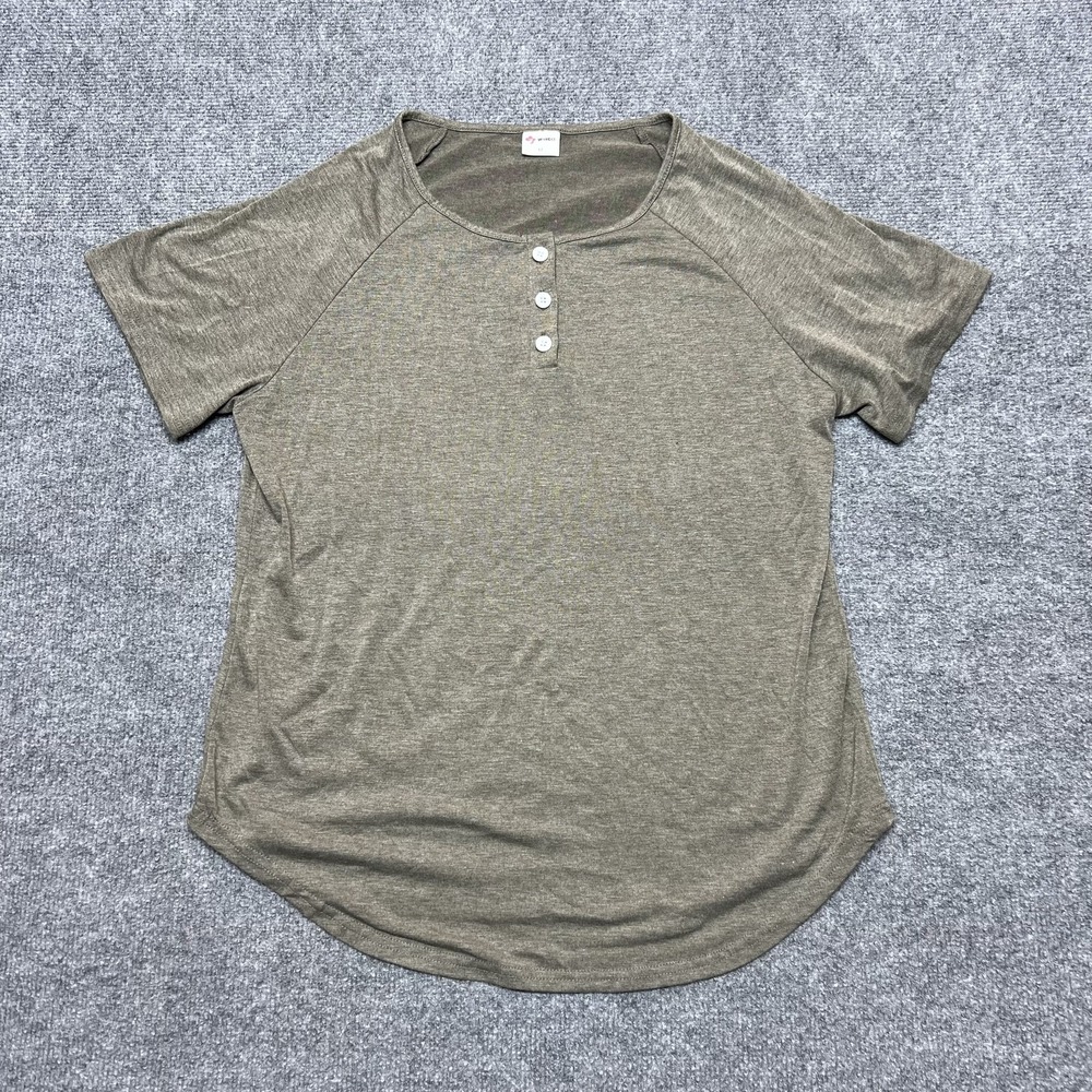 WIMOLL Shirt Womens Medium Green Raglan Short Sleeve Henley Jersey Casual Top